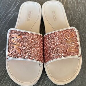 Michael Kors Glitter Pink Slide Sandals
